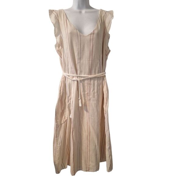 Velvet by Graham & Spencer Calico Stripe belted dress size L - Picture 2 of 7